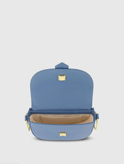 Blue Grain Leather Saddle Bag With Gold Hardware