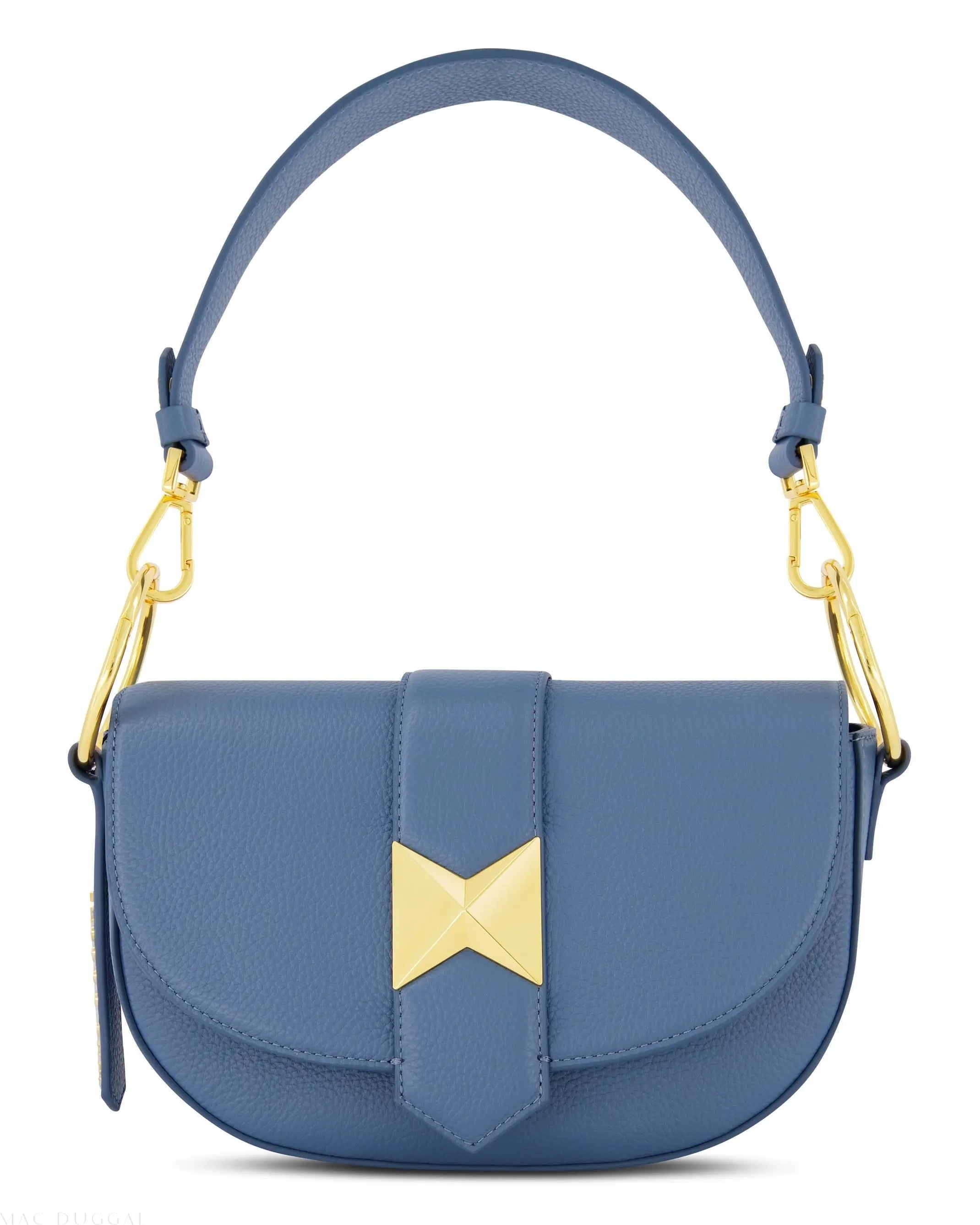 Blue Grain Leather Saddle Bag With Gold Hardware