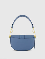Blue Grain Leather Saddle Bag With Gold Hardware