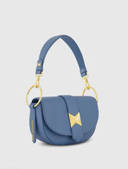 Blue Grain Leather Saddle Bag With Gold Hardware