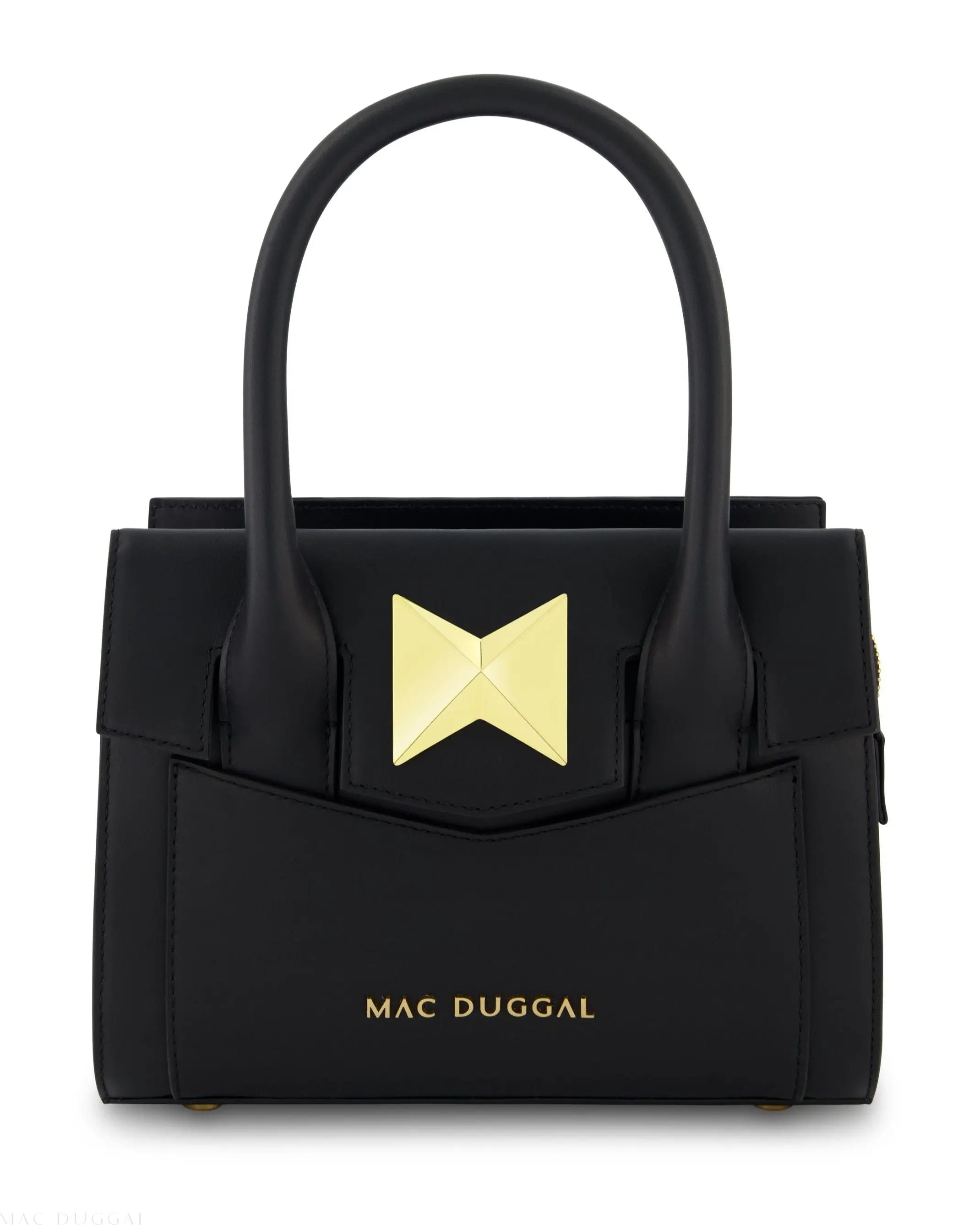 Black Small Leather Tote Bag With Gold Hardware