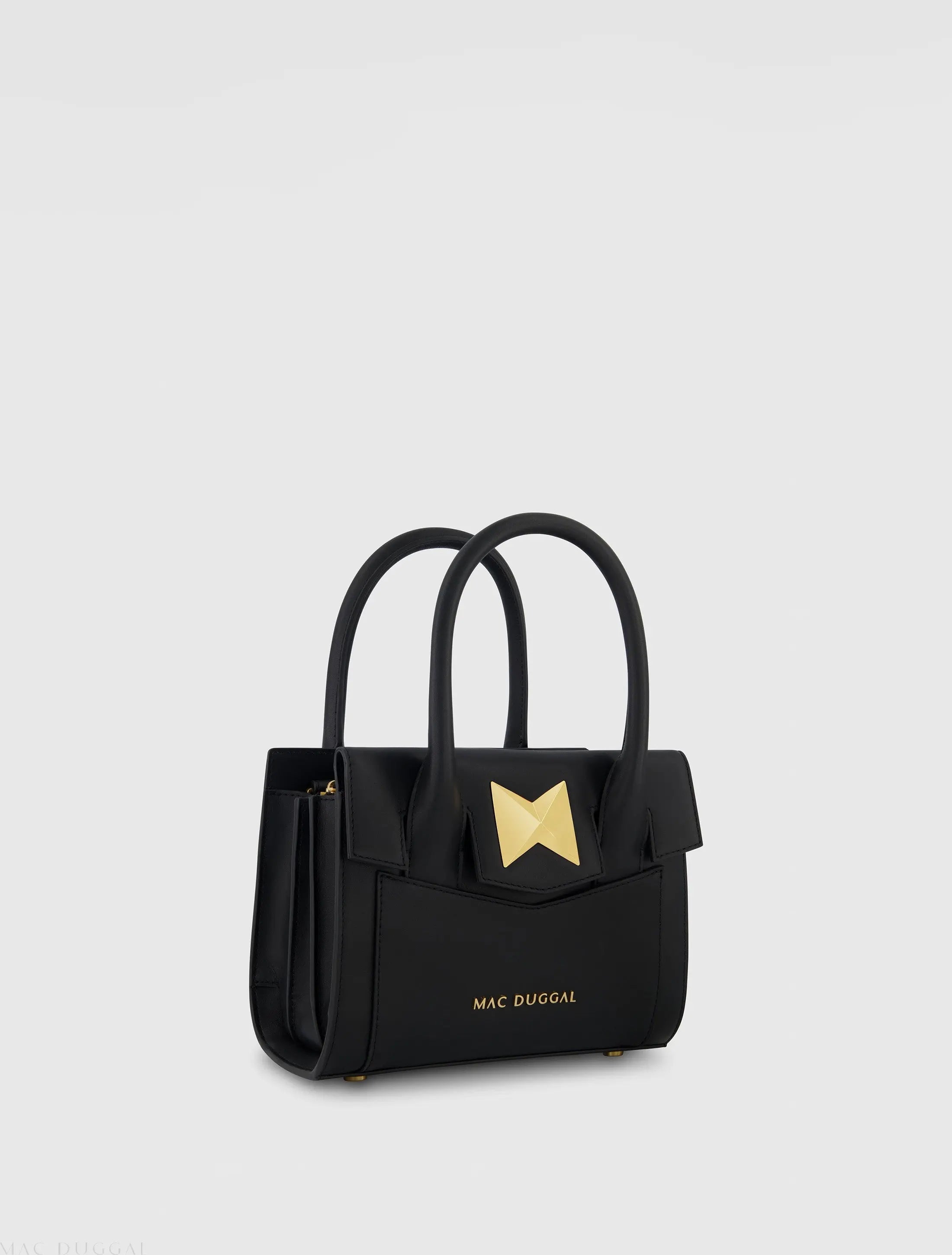 Black Small Leather Tote Bag With Gold Hardware
