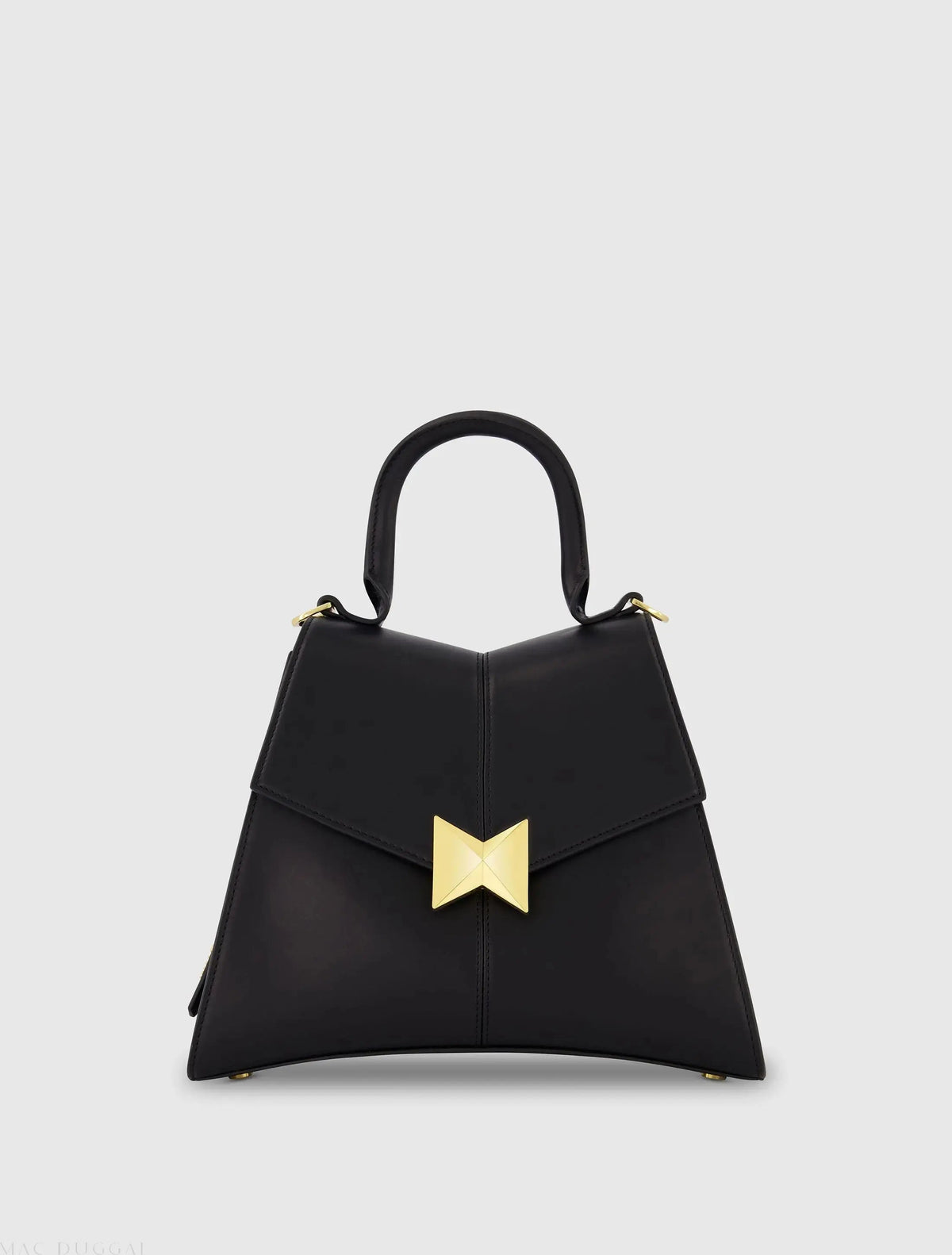 Black Medium Angular Leather Handbag With Gold Hardware