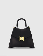 Black Medium Angular Leather Handbag With Gold Hardware