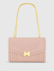 Pink Quilted Napa Leather Handbag With Gold Hardware