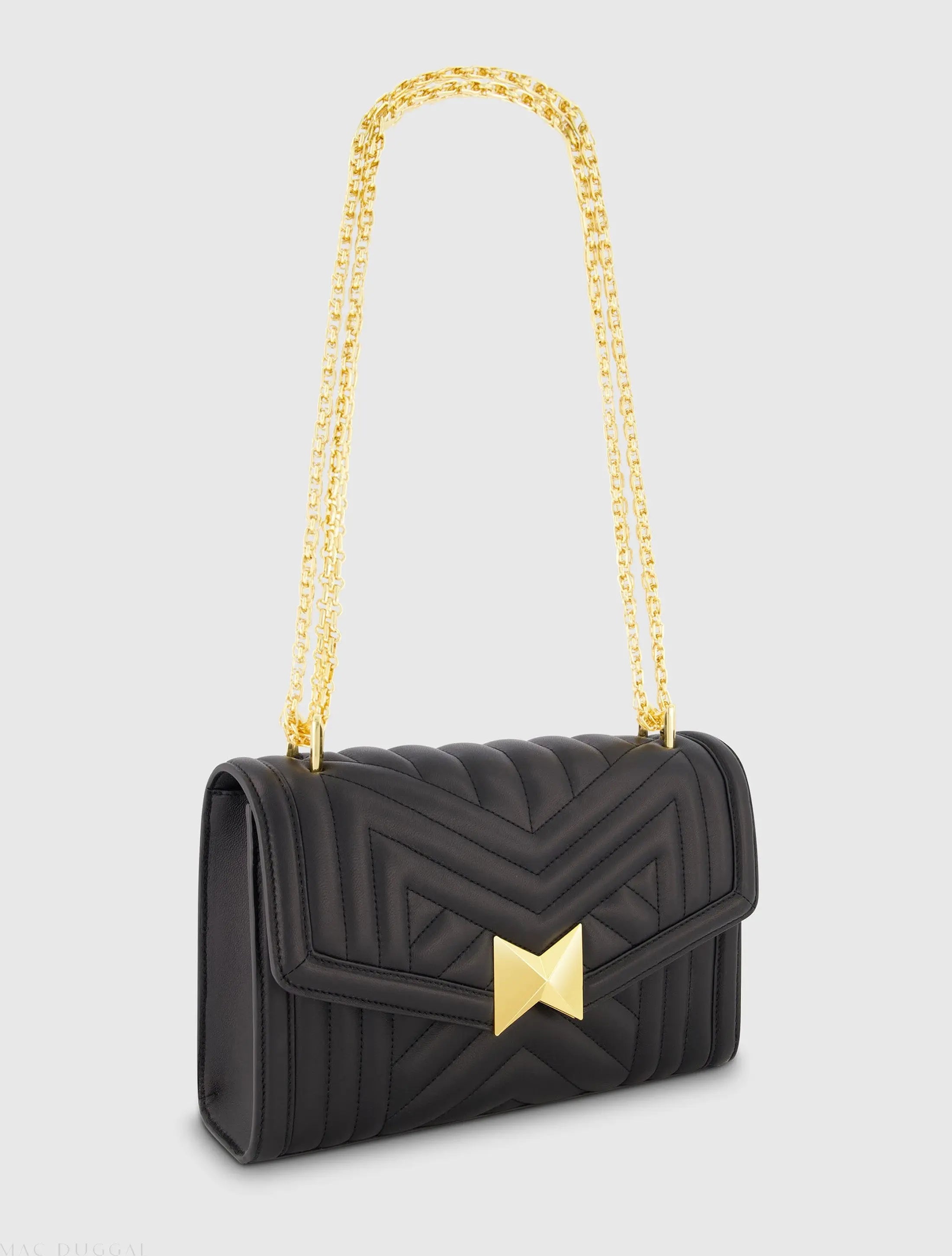 Black Quilted Napa Leather Handbag With Gold Chain