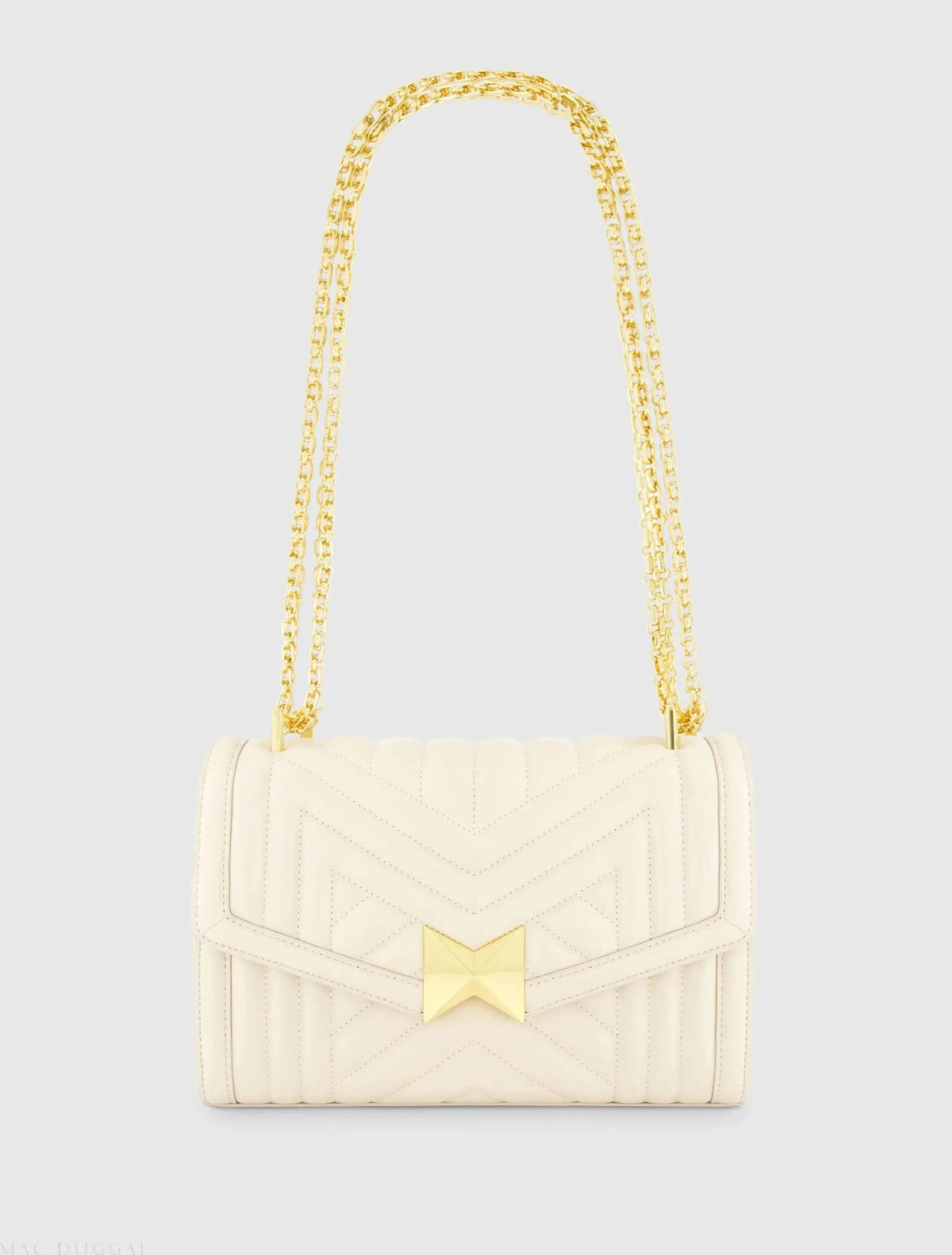 White Quilted Napa Leather Handbag With Gold Chain