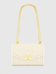 White Quilted Napa Leather Handbag With Gold Chain