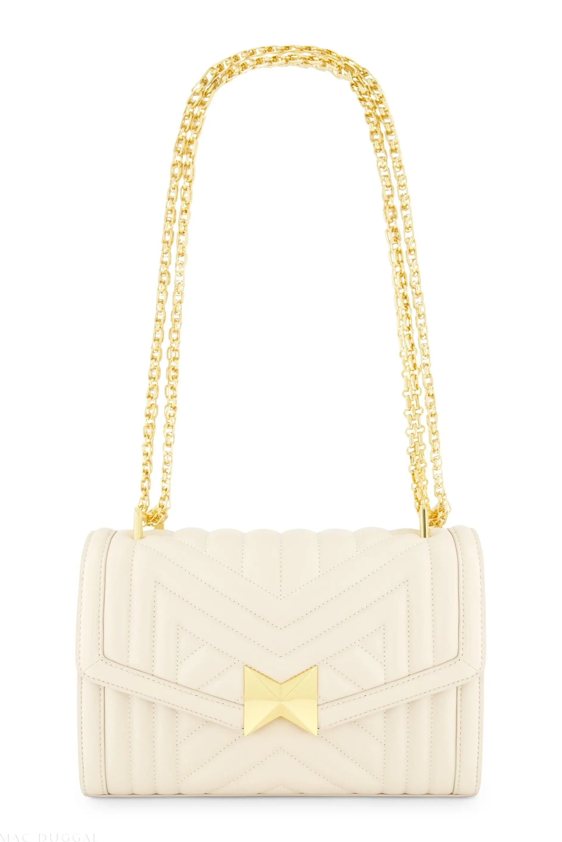 White Quilted Napa Leather Handbag With Gold Chain
