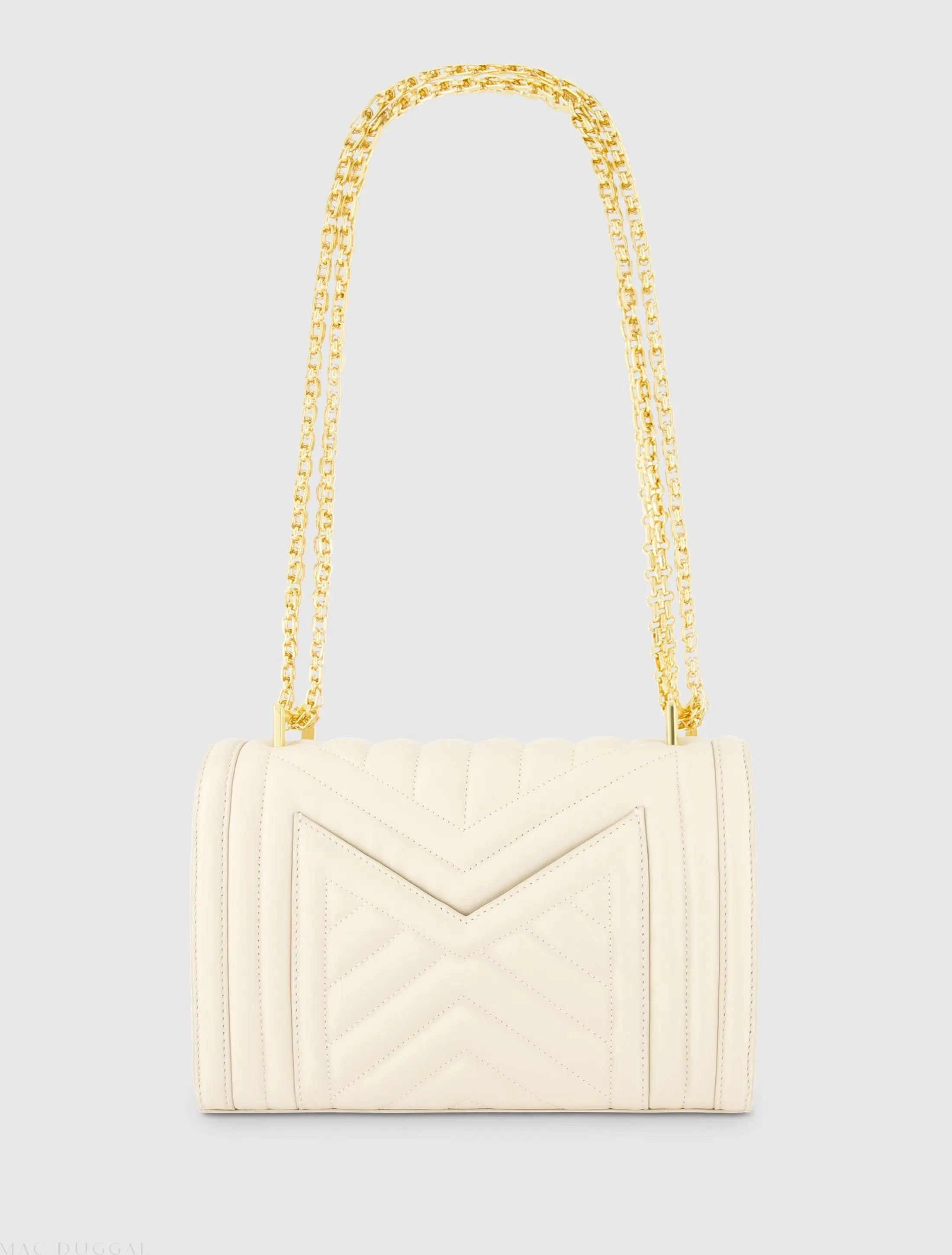 White Quilted Napa Leather Handbag With Gold Chain