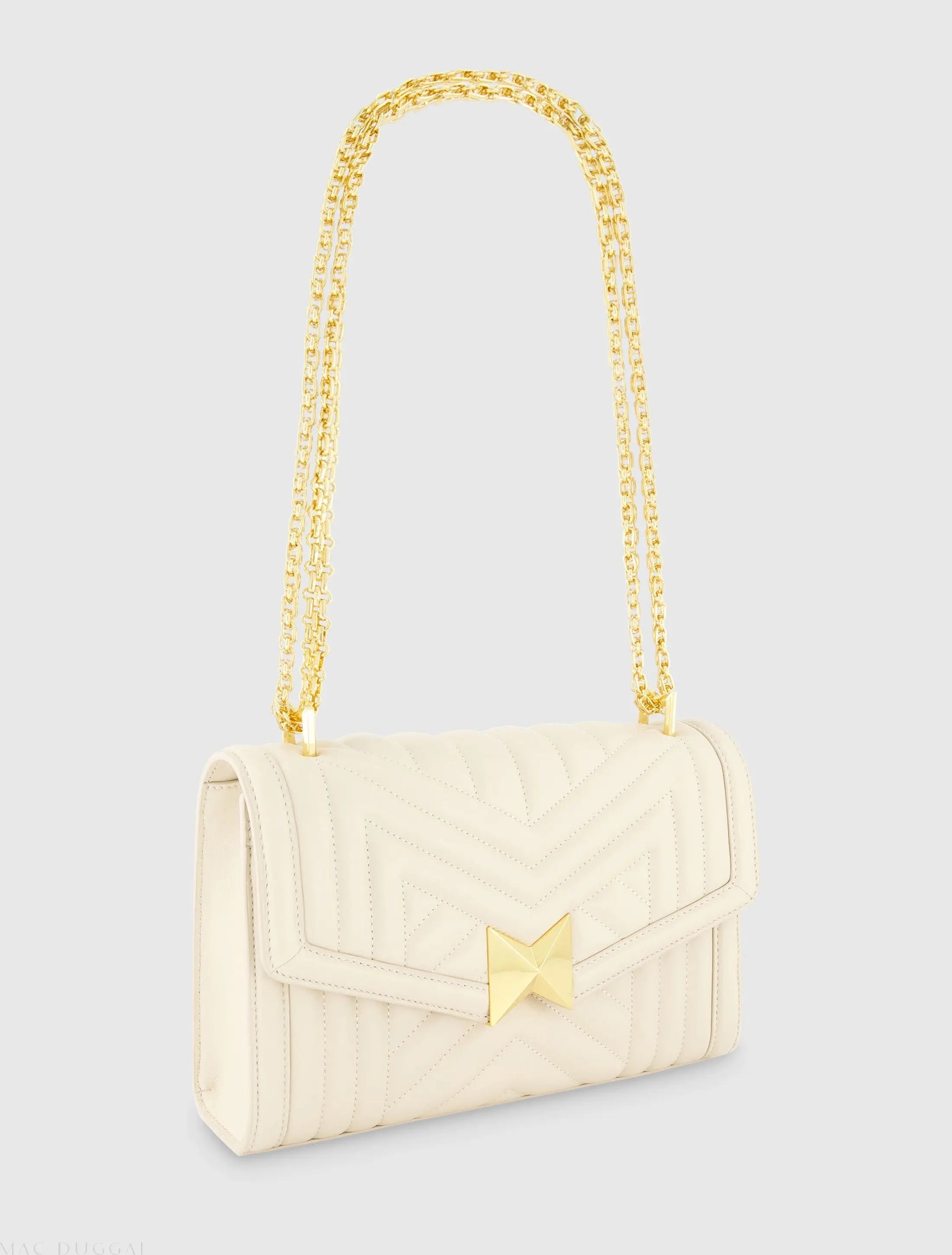 White Quilted Napa Leather Handbag With Gold Chain
