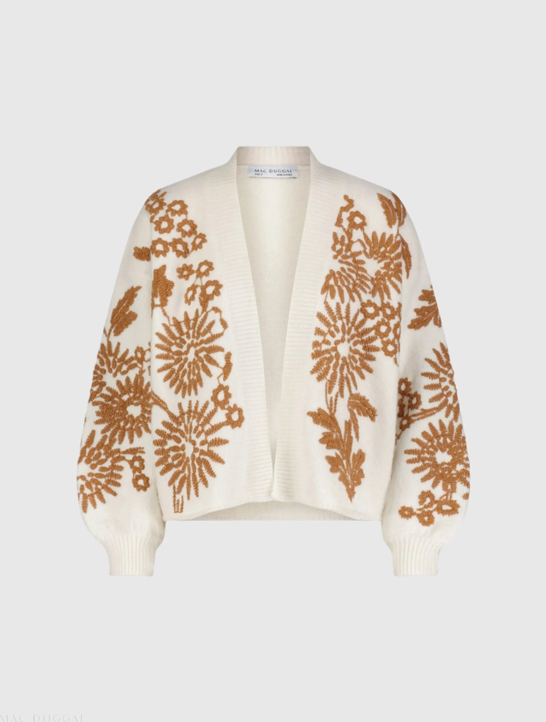White Cropped Knit Cardigan With Floral Details