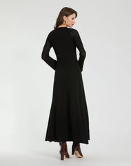 Black Scoop Neck Long Sleeve Knit Maxi Dress