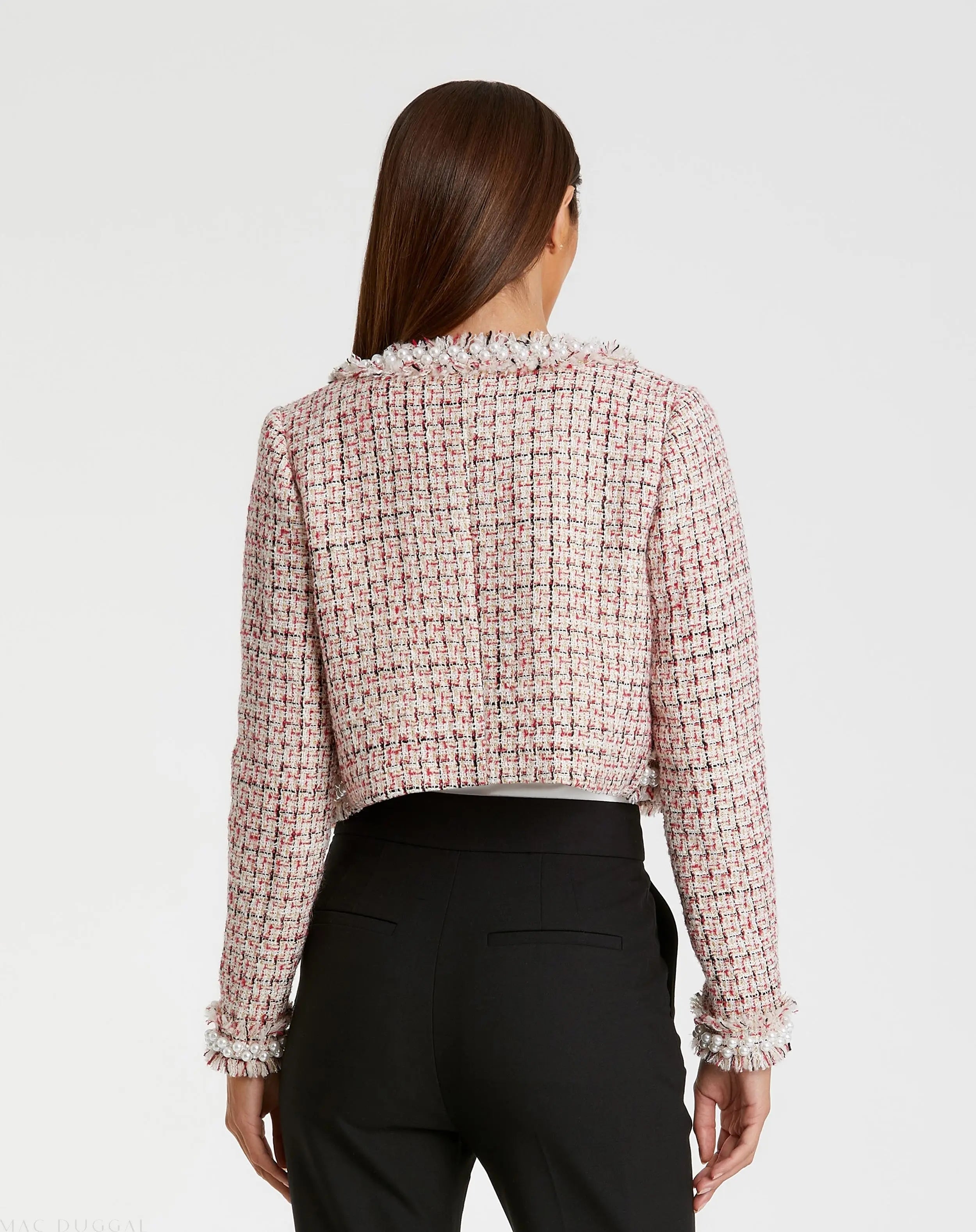 Multicolor Pearl Trim Long Sleeve Cropped Jacket