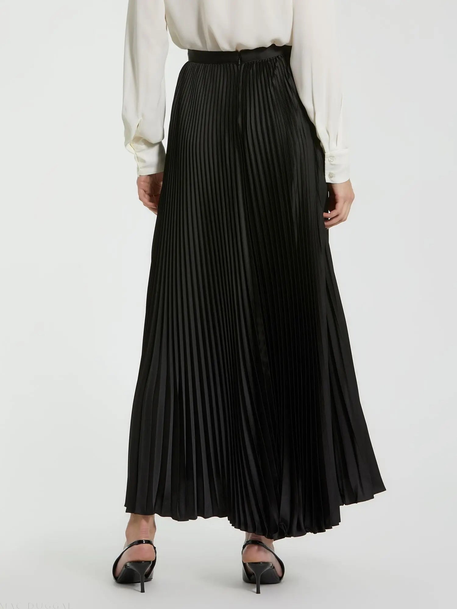Black Pleated Satin Maxi Skirt