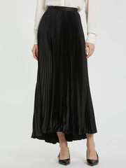 Black Pleated Satin Maxi Skirt