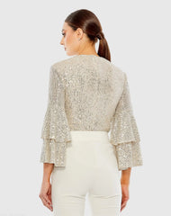 Silver Ruffle 3/4 Sleeve Sequin Bodysuit - FINAL SALE