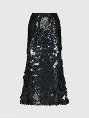 Black Paillette Sequin Midi Skirt