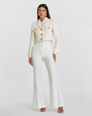 White Cropped Tweed Floral Button Jacket - FINAL SALE