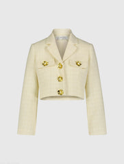 White Cropped Tweed Floral Button Jacket - FINAL SALE