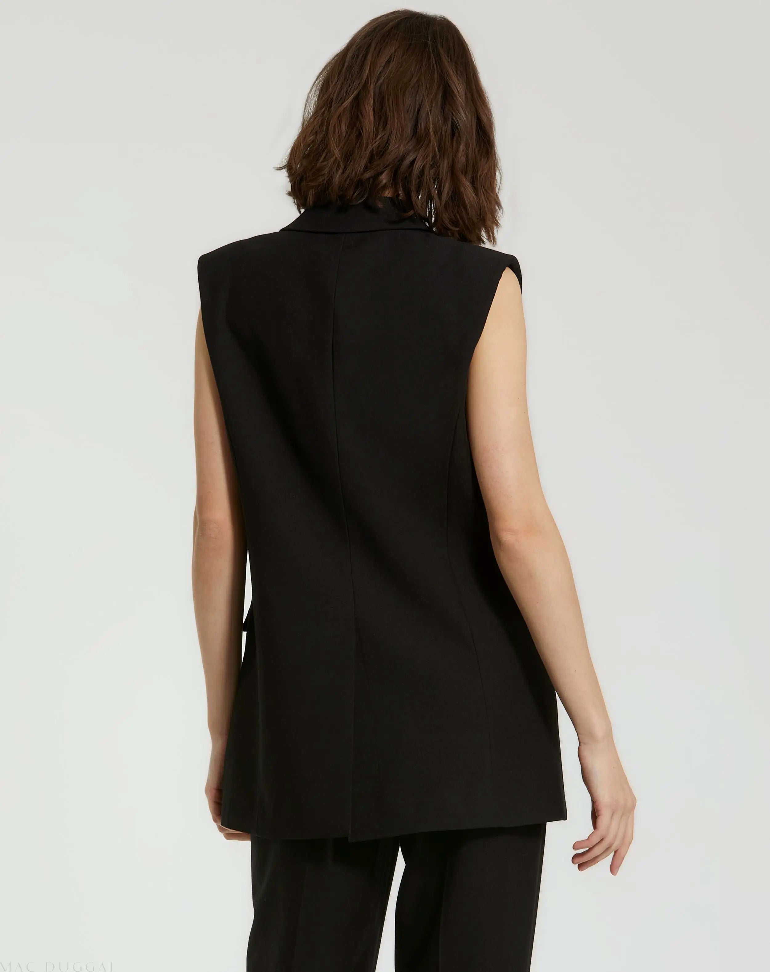 Black Tailored Crepe Sleeveless Blazer Vest - FINAL SALE