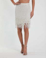 White Pearl Beaded Mini Skirt