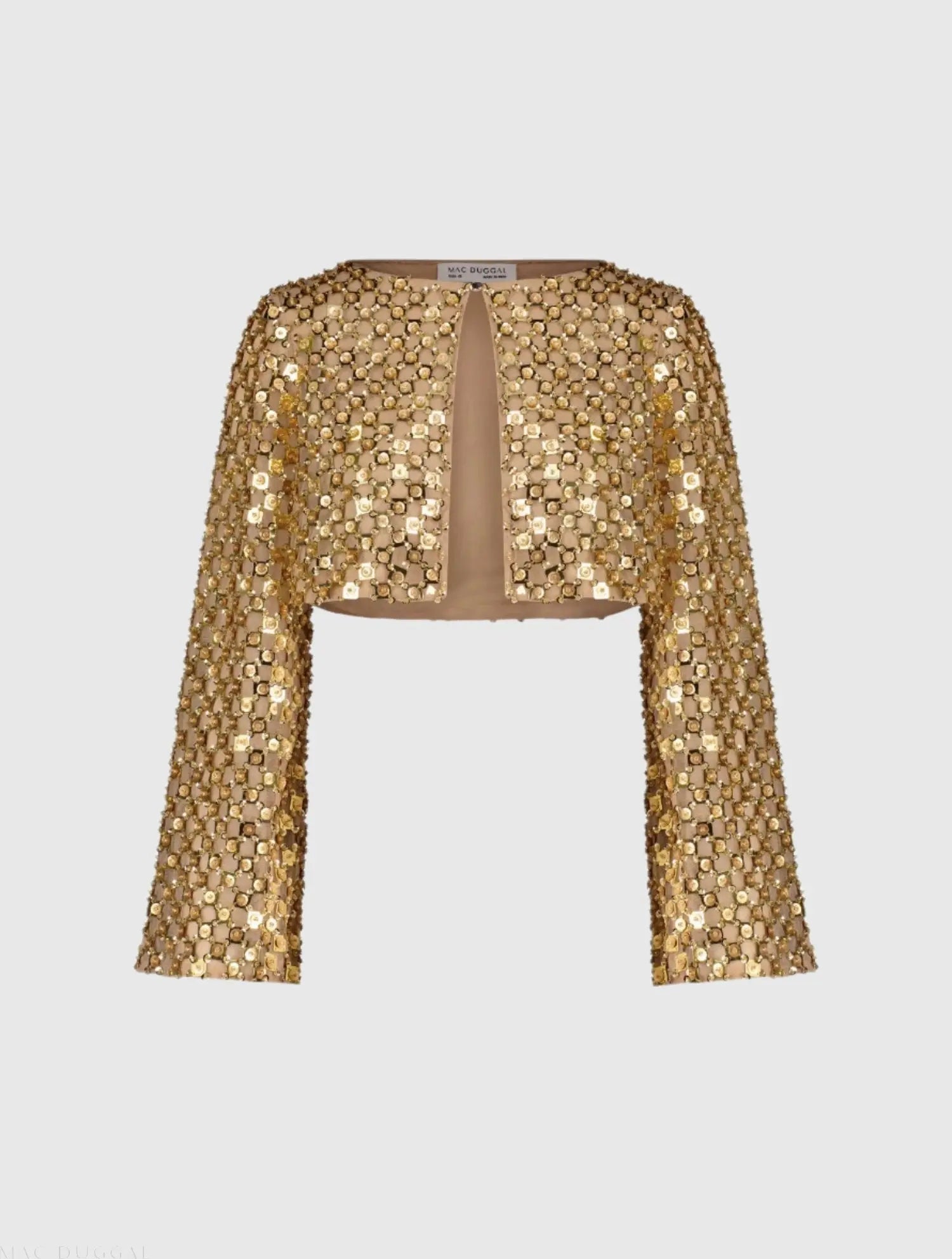 Gold Beaded Sequin Georgette Long Sleeve Cardigan