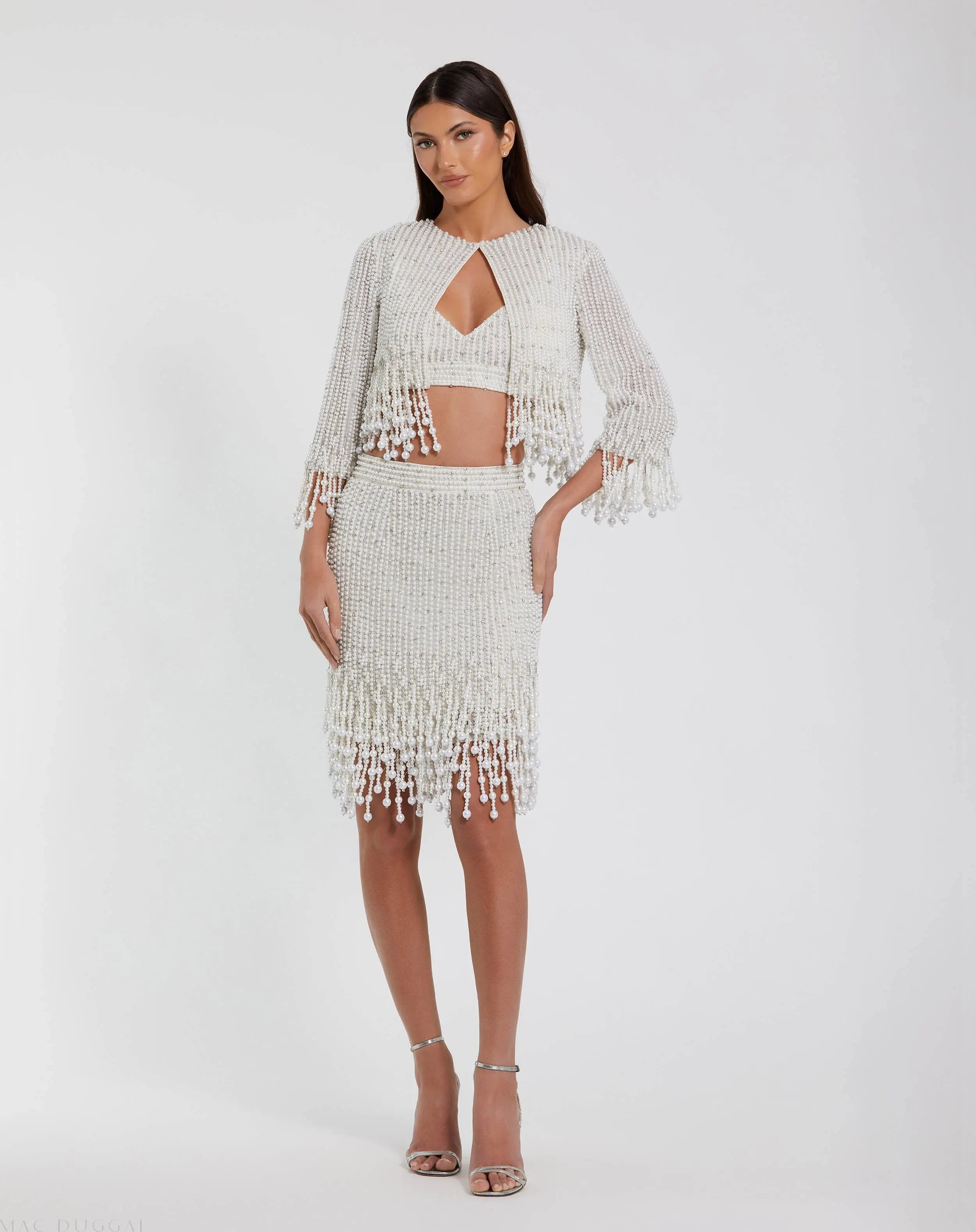 White Pearl Beaded Cropped Jacket