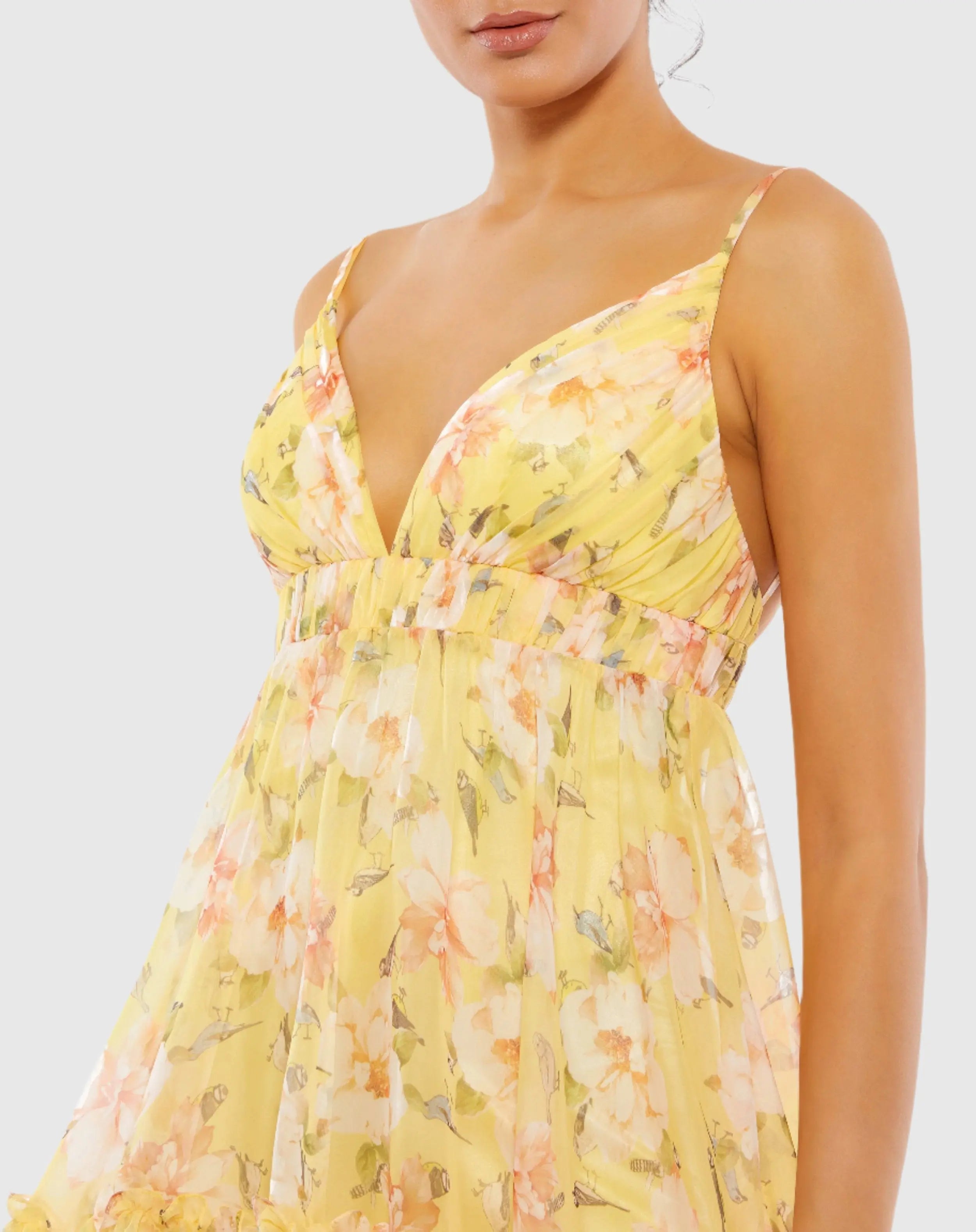 Yellow Floral Empire Waist Ruffled Mini Dress